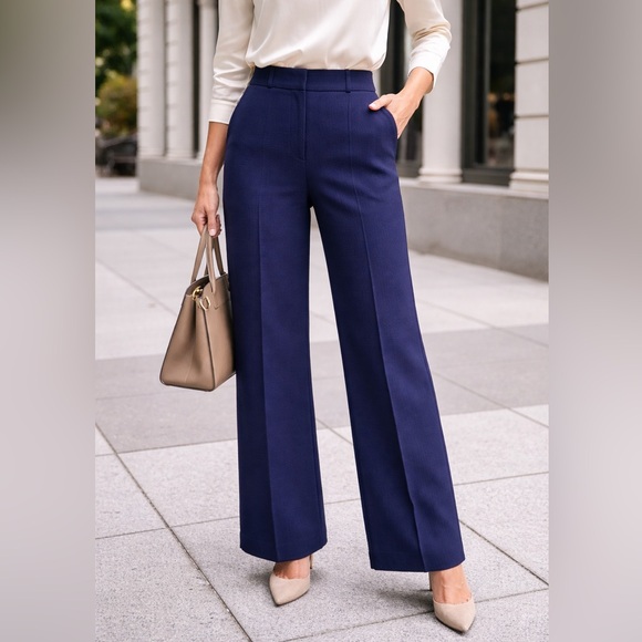 St. John Pants - St. John Navy Crepe Wide-Leg Trousers | Made in USA | Size 10